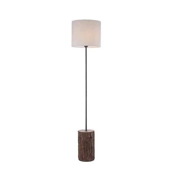 Ländliche Stehlampe aus Holz mit weißem Schirm - Oriana
