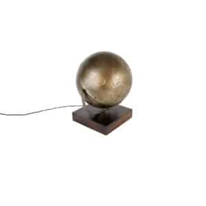 Industrielle Tischlampe Bronze mit Holz - Haicha