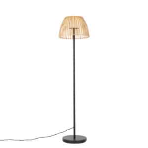Landelijke vloerlamp zwart met bamboe incl. LED - Kaiser
