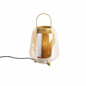 Art Deco Tischlampe Gold mit Bernsteinglas 23 cm - Kevin