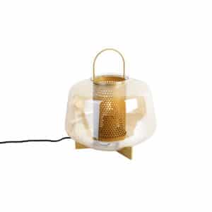 Art Deco Tischlampe Gold mit Bernsteinglas 30 cm - Kevin