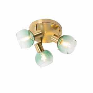 Art Deco Deckenlampe Gold mit grünem Glas 3 Lichter - Vidro
