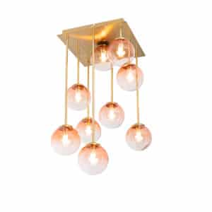 Art-Deco-Deckenlampe Gold mit rosa Glas 9 Lichter - Athen
