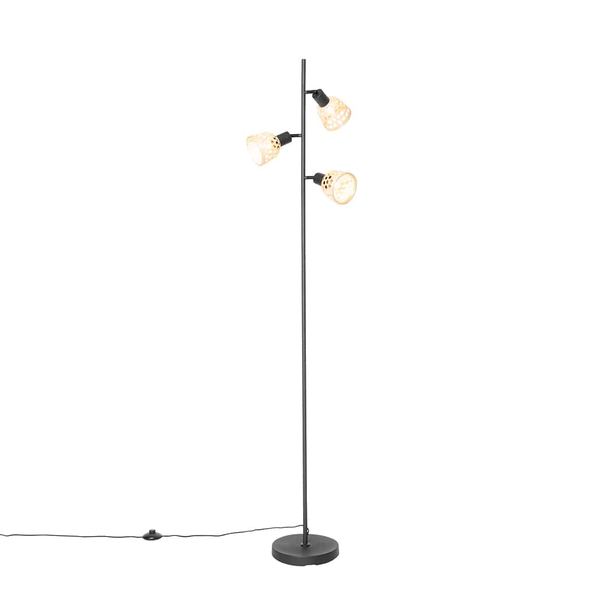 Orientalische Stehlampe schwarz mit Bambus 3 Lichter - Rayan