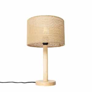 Ländliche Tischlampe Holz mit Leinenschirm natur 25 cm - Mels