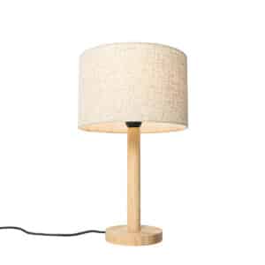 Ländliche Tischlampe Holz mit Leinenschirm beige 25 cm - Mels