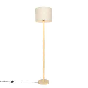 Ländliche Stehlampe Holz mit Leinenschirm beige 32 cm - Mels