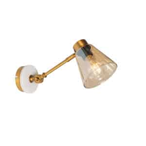 Art Deco Wandlampe aus Bronze mit Marmor und Bernsteinglas - Amber