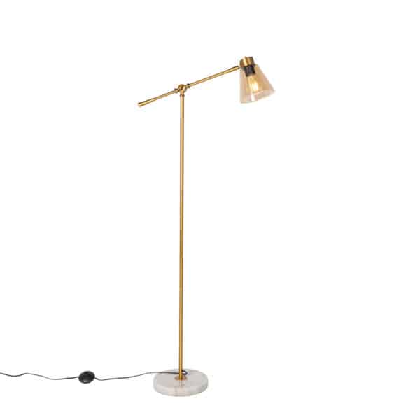 Art Deco Stehlampe Bronze mit Marmor und Bernsteinglas - Amber