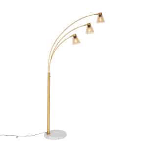 Bogenlampe Bronze mit Marmor und Braunglas 3 Lichter - Nina