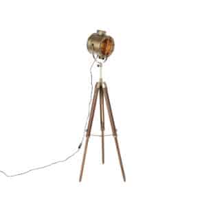 Dreibein-Stehlampe Bronze mit Holz-Studiospot - Glänzend