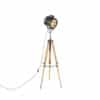 Dreibein-Stehlampe schwarz mit Holz-Studiospot - Glänzend