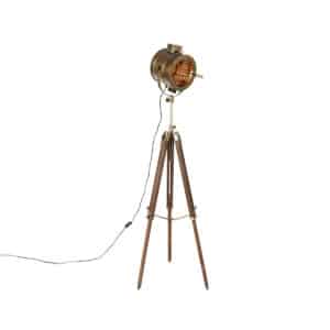 Dreibein-Stehlampe Bronze mit Holz-Studiospot - Radient