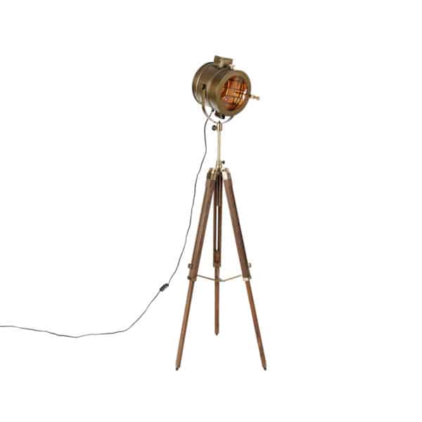 Dreibein-Stehlampe Bronze mit Holz-Studiospot - Radient