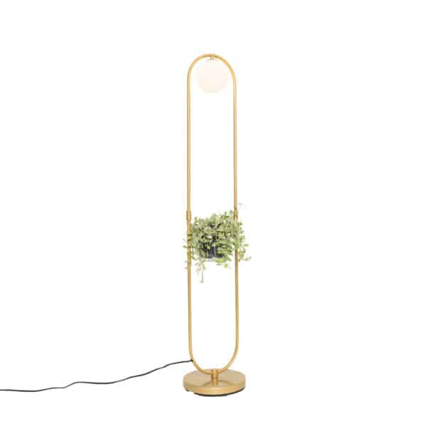 Art Deco Stehlampe Gold mit weißem Glas - Isabella