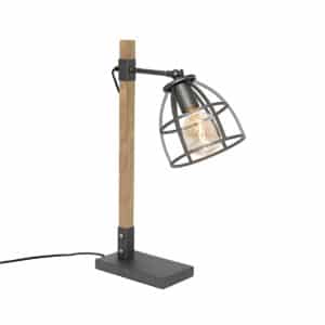 Industrielle Tischlampe schwarz mit Holz - Arthur