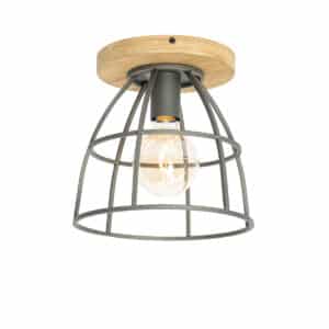 Industrielle Deckenlampe schwarz mit Holz - Arthur