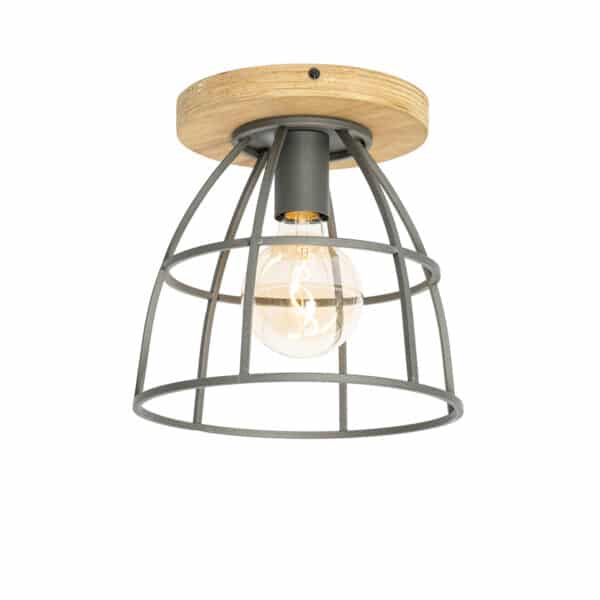 Industrielle Deckenlampe schwarz mit Holz - Arthur
