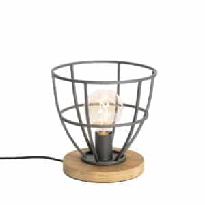 Industrielle Tischlampe schwarz mit Holz rund - Arthur