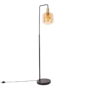 Design-Stehlampe schwarz mit Messing und braunem Glas - Zuzanna