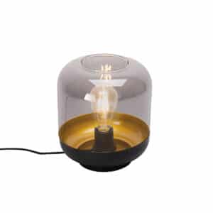 Design-Tischlampe schwarz mit Gold und Rauchglas - Kyan