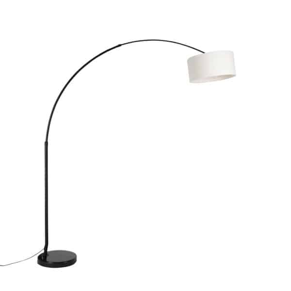 Moderne Bogenlampe schwarz mit Bouclé-Schirm weiß 50 cm - XXL