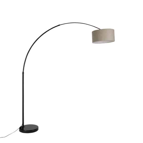 Moderne Bogenlampe schwarz mit Bouclé-Schirm taupe 50 cm - XXL