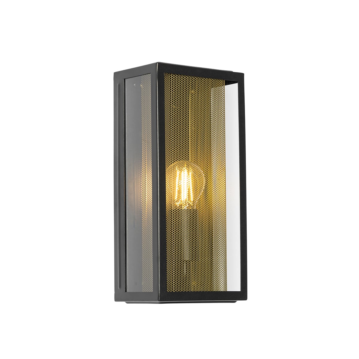 Buiten wandlamp zwart en messing IP44 met mesh - Rotterdam