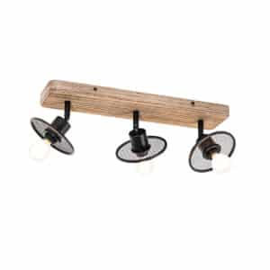 Industrieller Deckenspot schwarz mit Holz 3 Lichter – Jasmine