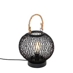 Ländliche Tischlampe für den Außenbereich aus schwarzem Rattan – Calamus