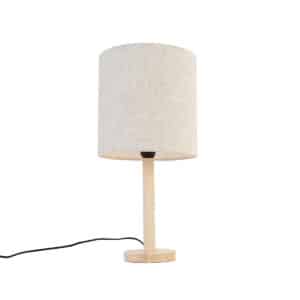 Ländliche Tischlampe Holz mit hellbraunem Schirm - Mels