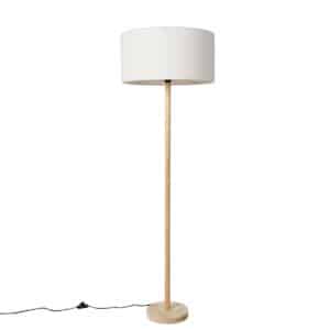 Ländliche Stehlampe Holz mit Boucle-Schirm weiß - Mels