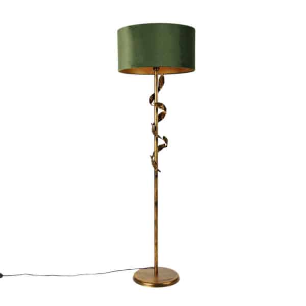 Vintage Stehlampe Antik Gold mit grünem Schirm - Linden