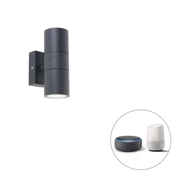 Smart buitenwandlamp donkergrijs IP44 incl. 2 Wifi GU10 - Duo