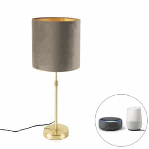 Smarte Tischleuchte Gold mit Veloursschirm Taupe 25 cm inkl. WLAN A60 - Parte