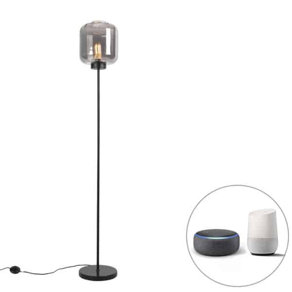 Smarte Stehleuchte schwarz mit Rauchglas inkl. WLAN ST64 - Qara