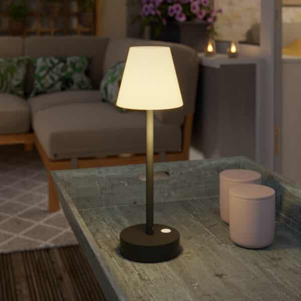 Tischleuchte dunkelgrau inkl. LED wiederaufladbar mit Touchdimmer - Renata