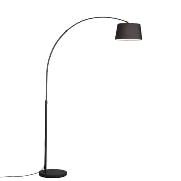 Moderne Bogenlampe schwarz mit schwarzem Stoffschirm - Arc Basic