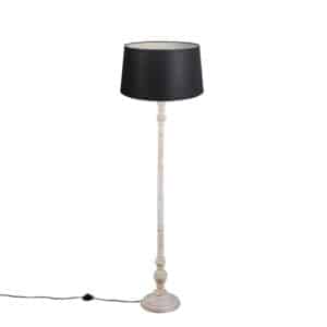 Landhaus Stehlampe beige mit schwarzem Leinenschirm - Classico