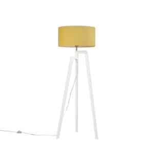 Moderne Stehleuchte weiß mit Lampenschirm in Maisgelb 50 cm - Puros