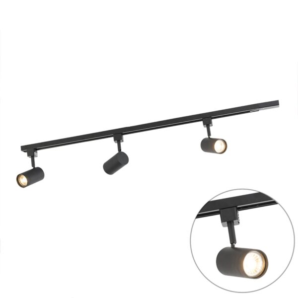 Modernes 1-Phasen Schienensystem mit 3 Spots schwarz - Jeana