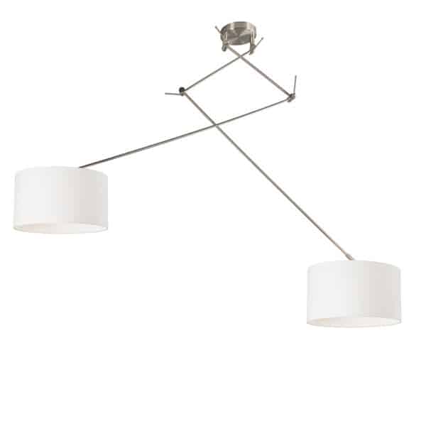 Hängelampe Stahl mit zwei Lampenschirmen 35 cm weiß verstellbar - Blitz II
