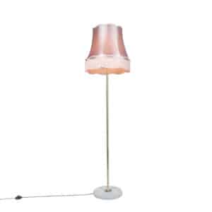 Retro Stehleuchte Messing mit Lampenschirm Granny pink 45 cm - Kaso