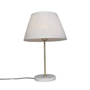 Retro Tischlampe Messing mit Plissee Schirm Creme 35 cm - Kaso