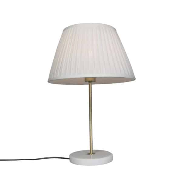 Retro Tischlampe Messing mit Plissee Schirm Creme 35 cm - Kaso