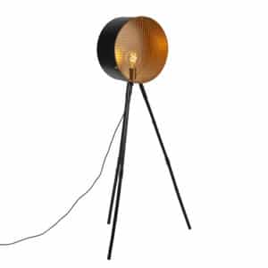 Vintage Stehlampe auf Bambusstativ schwarz mit Gold - Fass