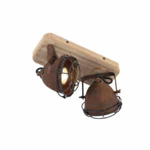 Industriestrahler rostbraun mit Holz kippbar 2-Licht - Gina