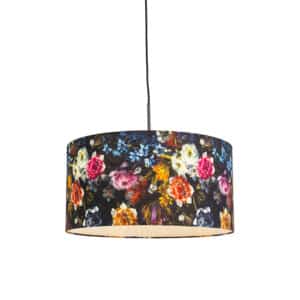 Romantische Hängelampe schwarz mit Blumenschirm 50 cm - Combi 1