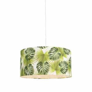 Botanische Hängelampe weiß mit Blattprint-Schirm 50cm - Combi 1