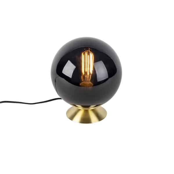 Art Deco Tischlampe Messing mit schwarzem Glas - Pallon